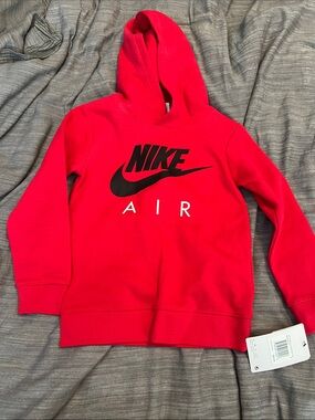 Nike Kids Red Hoodie with Black Swoosh and AIR